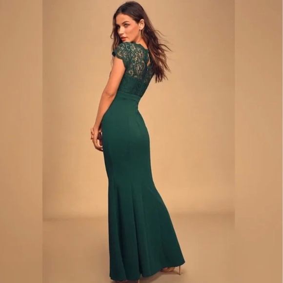 Hunter Green Lace Mermaid Maxi Dress - Picture 2 of 4